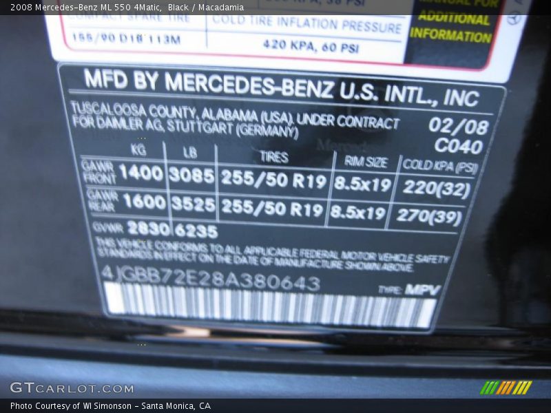 Black / Macadamia 2008 Mercedes-Benz ML 550 4Matic