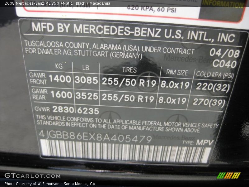 Black / Macadamia 2008 Mercedes-Benz ML 350 4Matic
