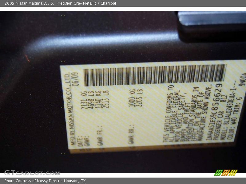 Precision Gray Metallic / Charcoal 2009 Nissan Maxima 3.5 S