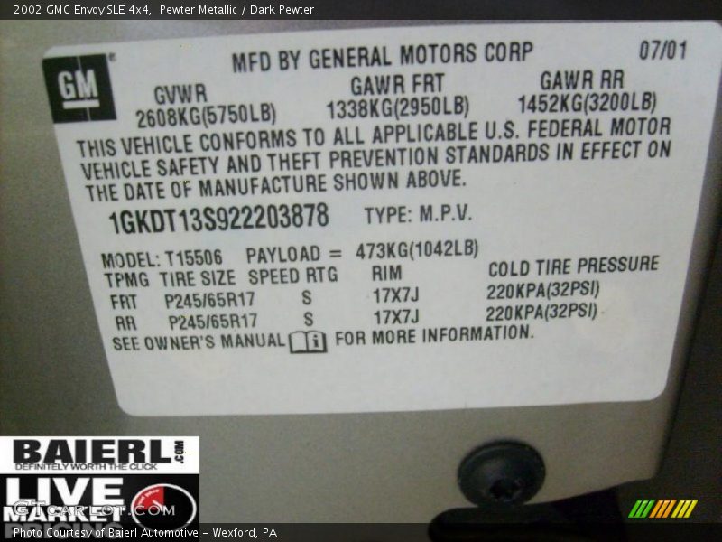 Pewter Metallic / Dark Pewter 2002 GMC Envoy SLE 4x4
