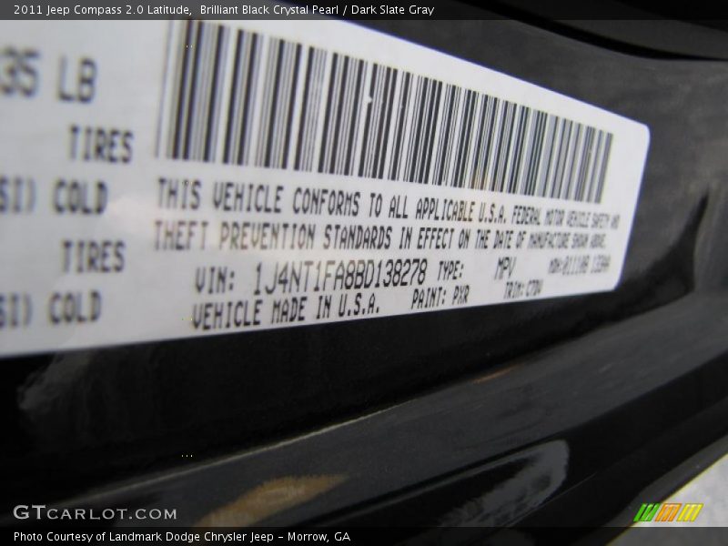 Brilliant Black Crystal Pearl / Dark Slate Gray 2011 Jeep Compass 2.0 Latitude