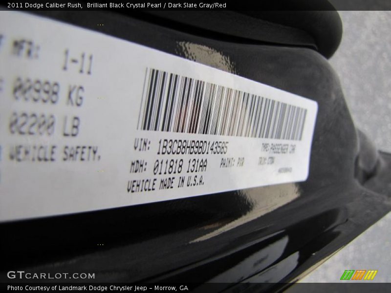 Brilliant Black Crystal Pearl / Dark Slate Gray/Red 2011 Dodge Caliber Rush