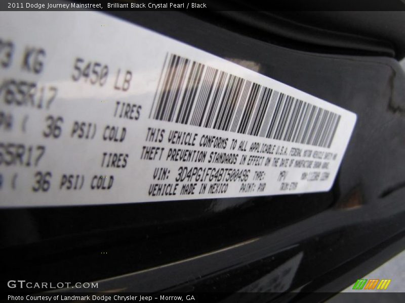 Brilliant Black Crystal Pearl / Black 2011 Dodge Journey Mainstreet