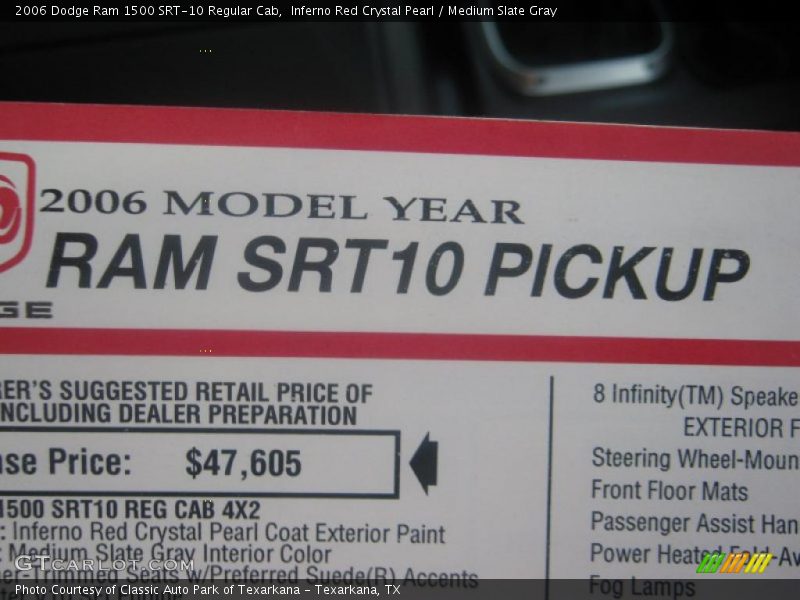  2006 Ram 1500 SRT-10 Regular Cab Window Sticker