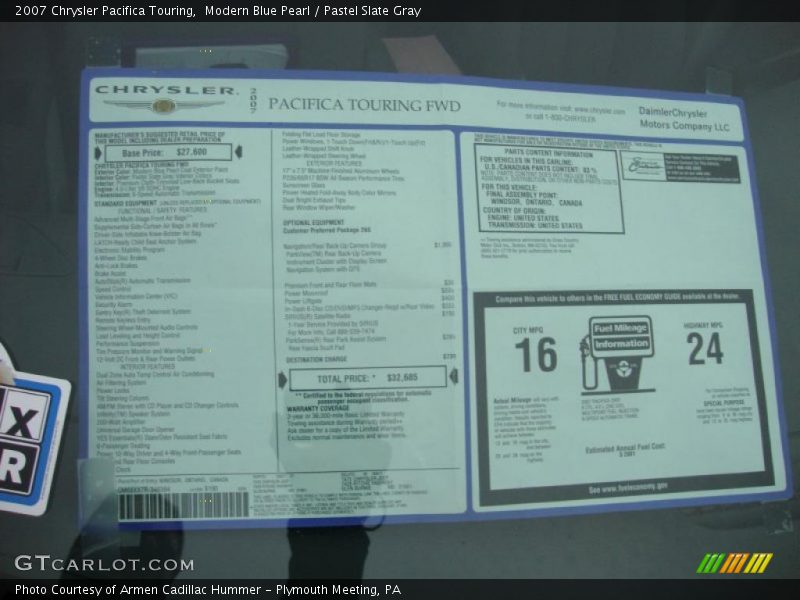 Modern Blue Pearl / Pastel Slate Gray 2007 Chrysler Pacifica Touring