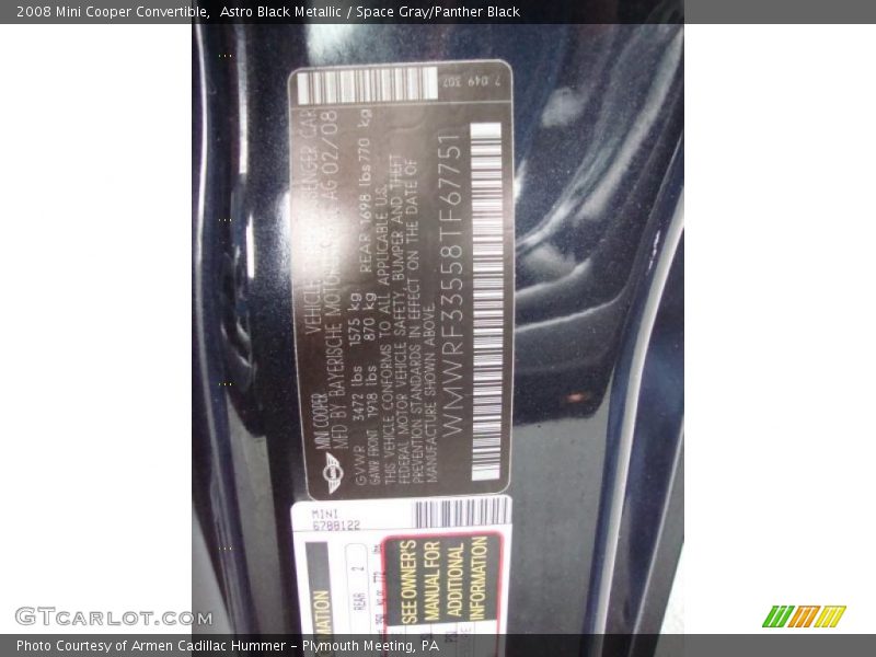 Astro Black Metallic / Space Gray/Panther Black 2008 Mini Cooper Convertible