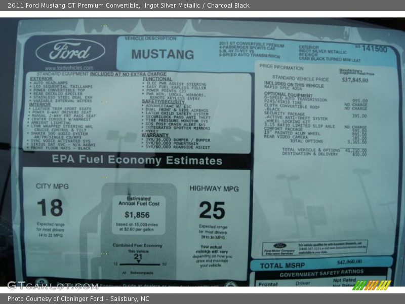  2011 Mustang GT Premium Convertible Window Sticker