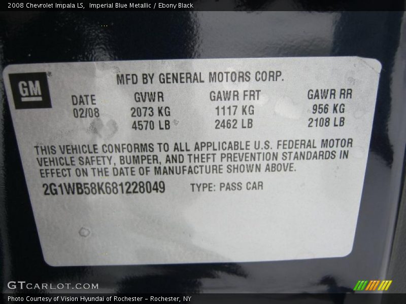 Imperial Blue Metallic / Ebony Black 2008 Chevrolet Impala LS