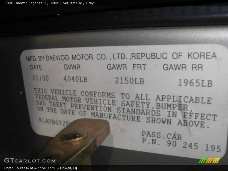 Info Tag of 2000 Leganza SE