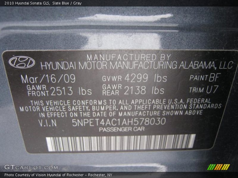 Slate Blue / Gray 2010 Hyundai Sonata GLS