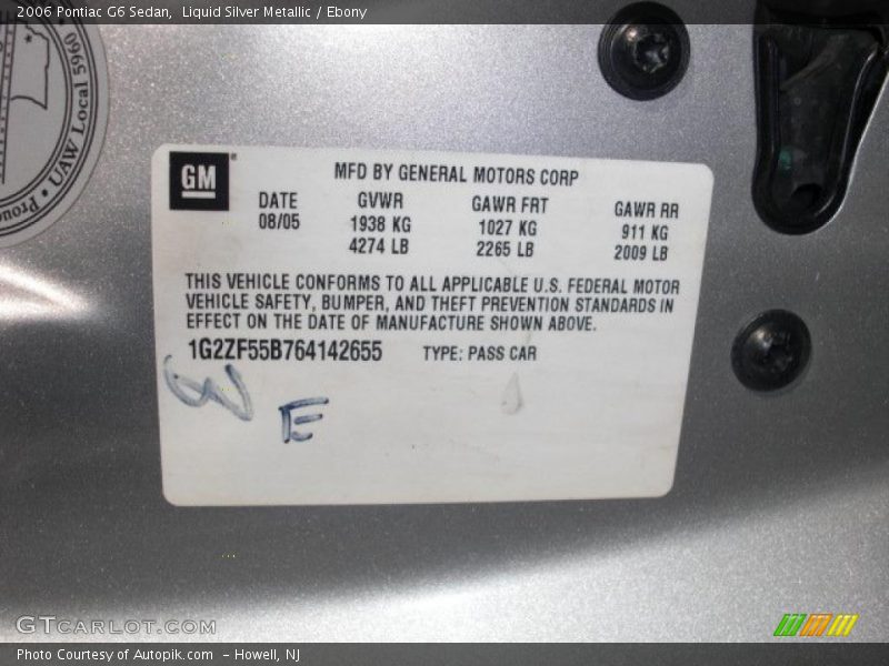 Liquid Silver Metallic / Ebony 2006 Pontiac G6 Sedan