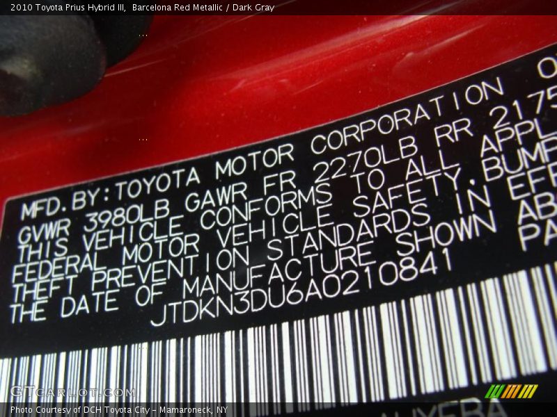 Barcelona Red Metallic / Dark Gray 2010 Toyota Prius Hybrid III