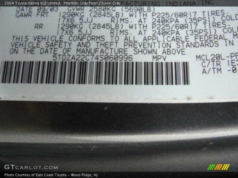 Phantom Gray Pearl / Stone Gray 2004 Toyota Sienna XLE Limited