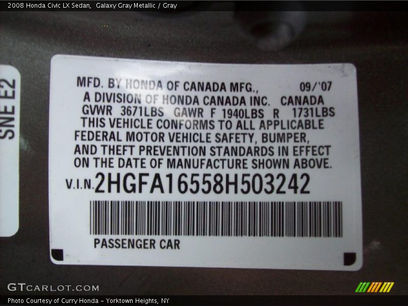 Galaxy Gray Metallic / Gray 2008 Honda Civic LX Sedan