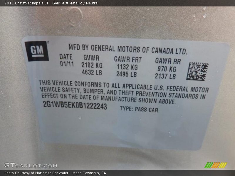 Gold Mist Metallic / Neutral 2011 Chevrolet Impala LT