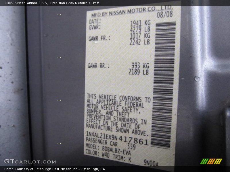 Precision Gray Metallic / Frost 2009 Nissan Altima 2.5 S