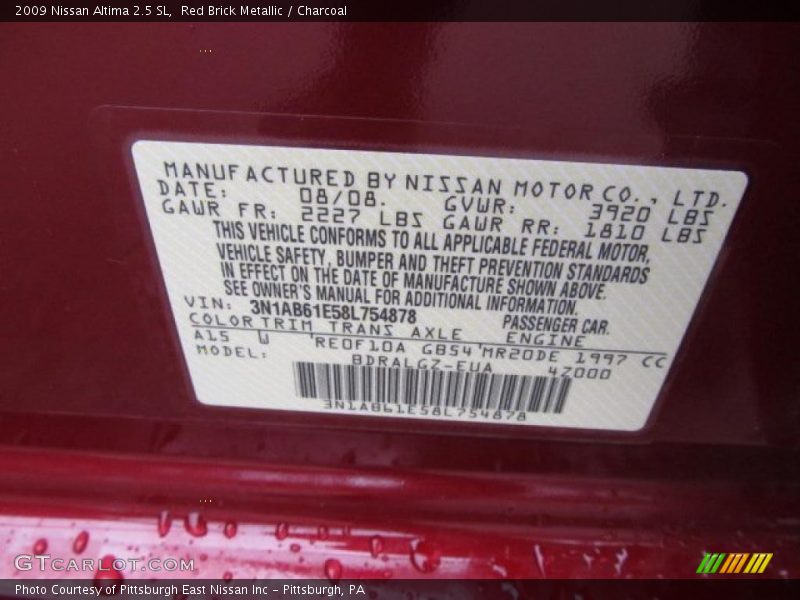 Red Brick Metallic / Charcoal 2009 Nissan Altima 2.5 SL