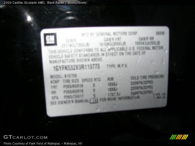 Black Raven / Ebony/Ebony 2009 Cadillac Escalade AWD