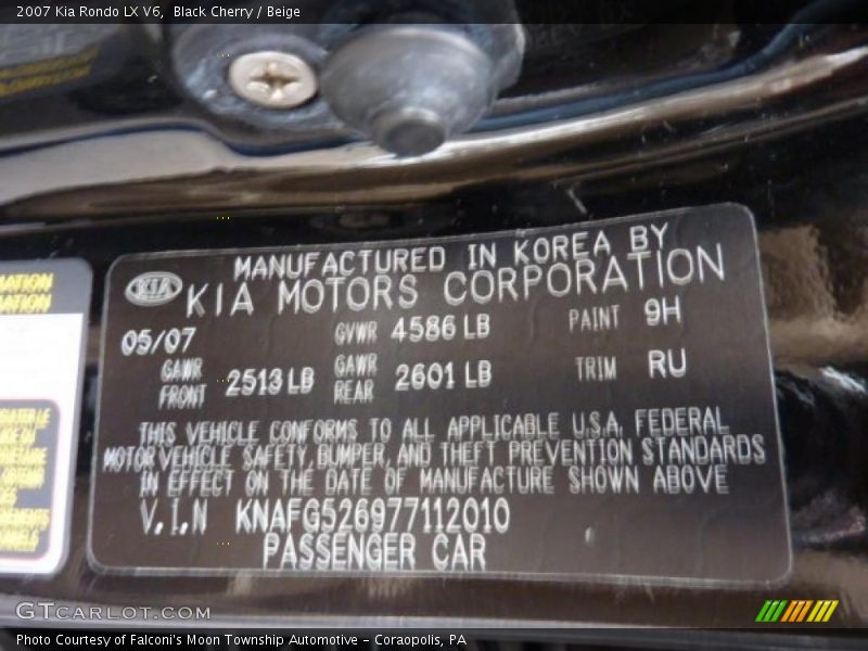 Black Cherry / Beige 2007 Kia Rondo LX V6