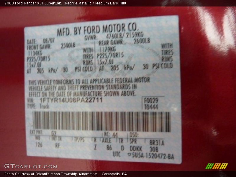Redfire Metallic / Medium Dark Flint 2008 Ford Ranger XLT SuperCab