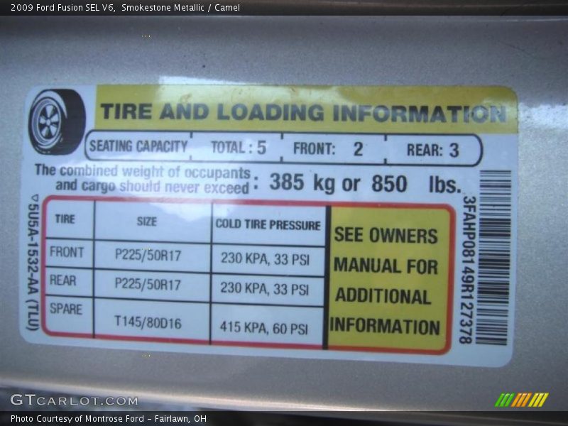 Smokestone Metallic / Camel 2009 Ford Fusion SEL V6