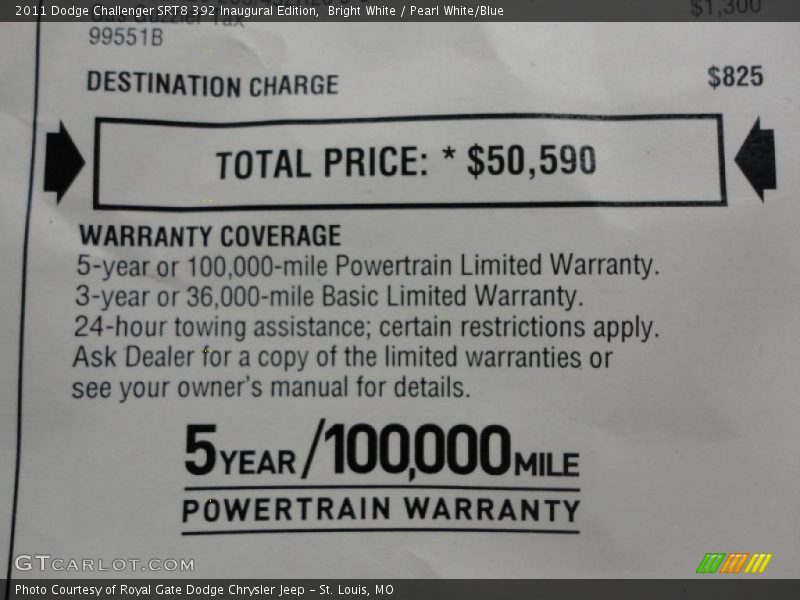  2011 Challenger SRT8 392 Inaugural Edition Window Sticker