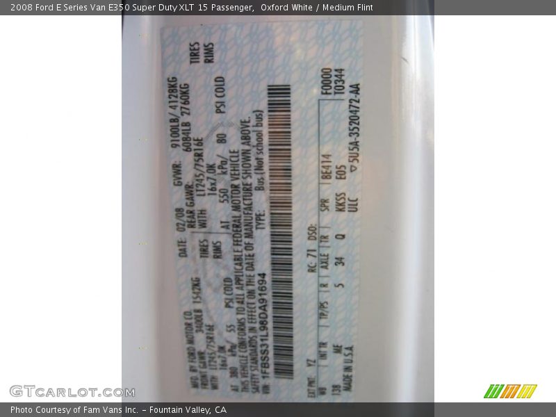 Oxford White / Medium Flint 2008 Ford E Series Van E350 Super Duty XLT 15 Passenger