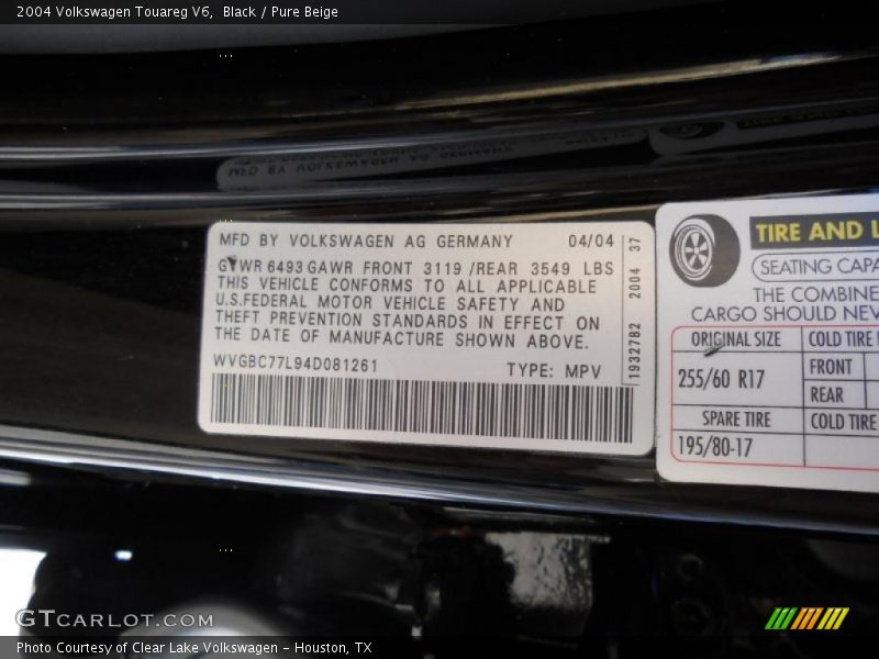 Info Tag of 2004 Touareg V6