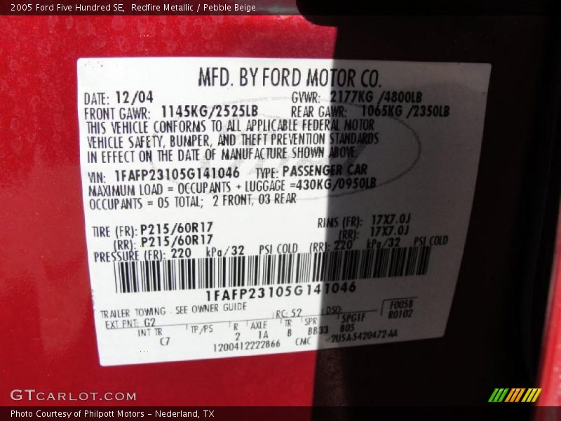 Redfire Metallic / Pebble Beige 2005 Ford Five Hundred SE