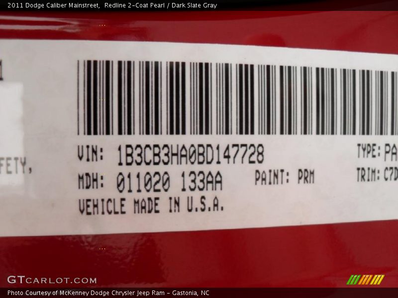 2011 Caliber Mainstreet Redline 2-Coat Pearl Color Code PRM