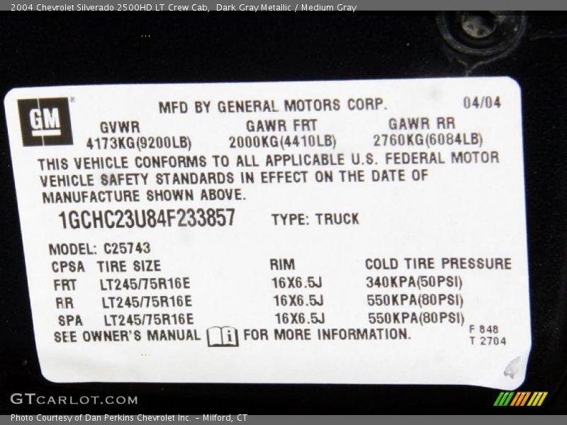 Dark Gray Metallic / Medium Gray 2004 Chevrolet Silverado 2500HD LT Crew Cab