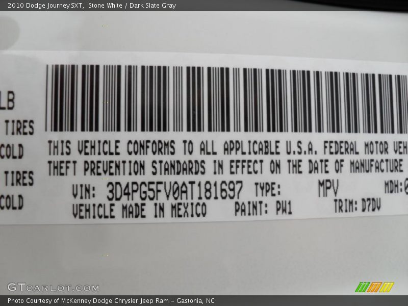 Stone White / Dark Slate Gray 2010 Dodge Journey SXT