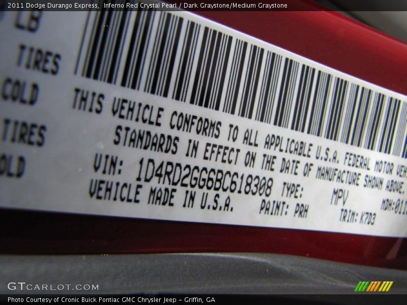 2011 Durango Express Inferno Red Crystal Pearl Color Code PRH
