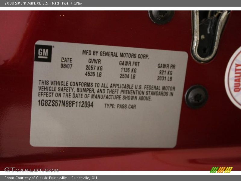 Red Jewel / Gray 2008 Saturn Aura XE 3.5