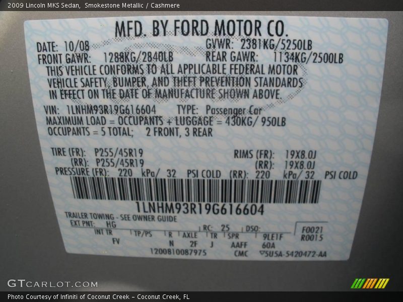 Smokestone Metallic / Cashmere 2009 Lincoln MKS Sedan