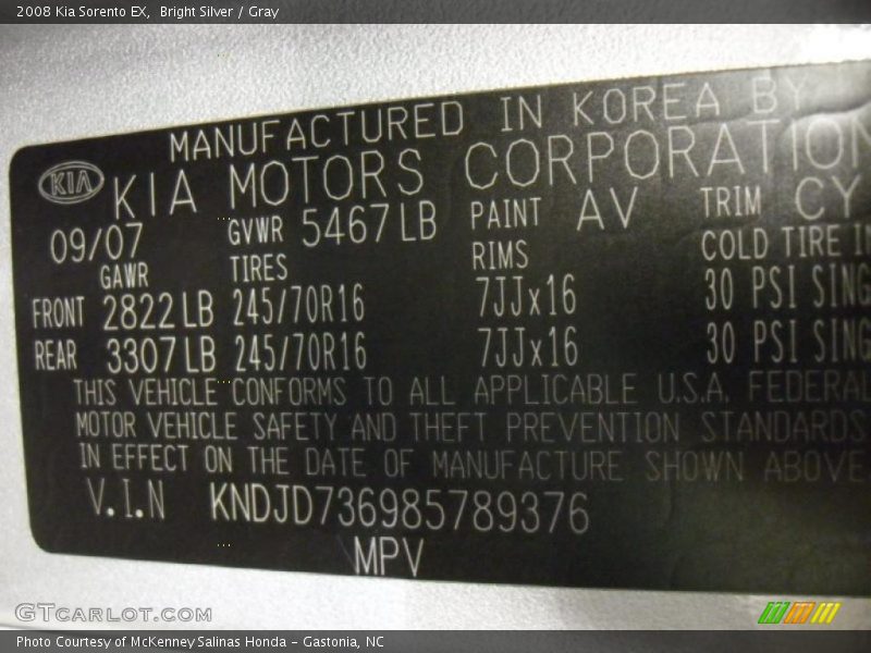 Bright Silver / Gray 2008 Kia Sorento EX