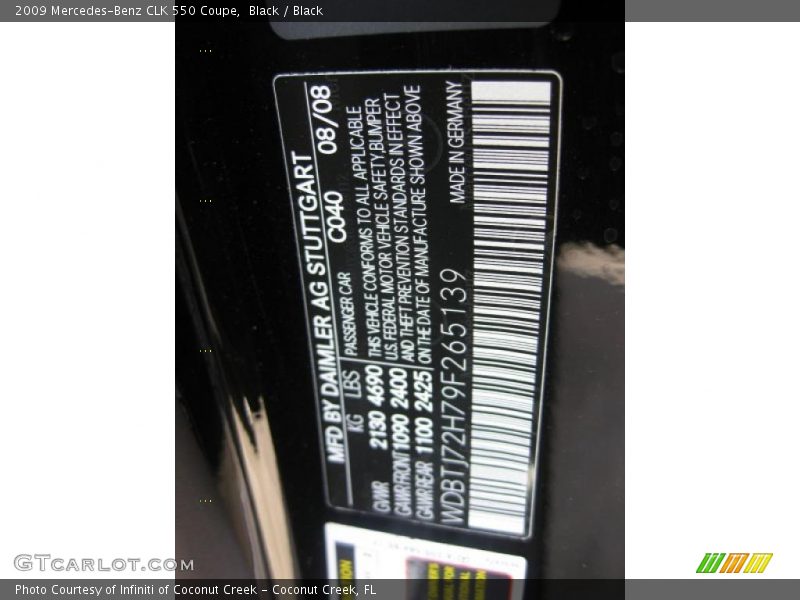 2009 CLK 550 Coupe Black Color Code 040