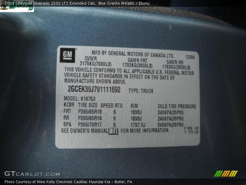 Blue Granite Metallic / Ebony 2009 Chevrolet Silverado 1500 LTZ Extended Cab