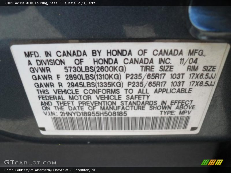 Steel Blue Metallic / Quartz 2005 Acura MDX Touring