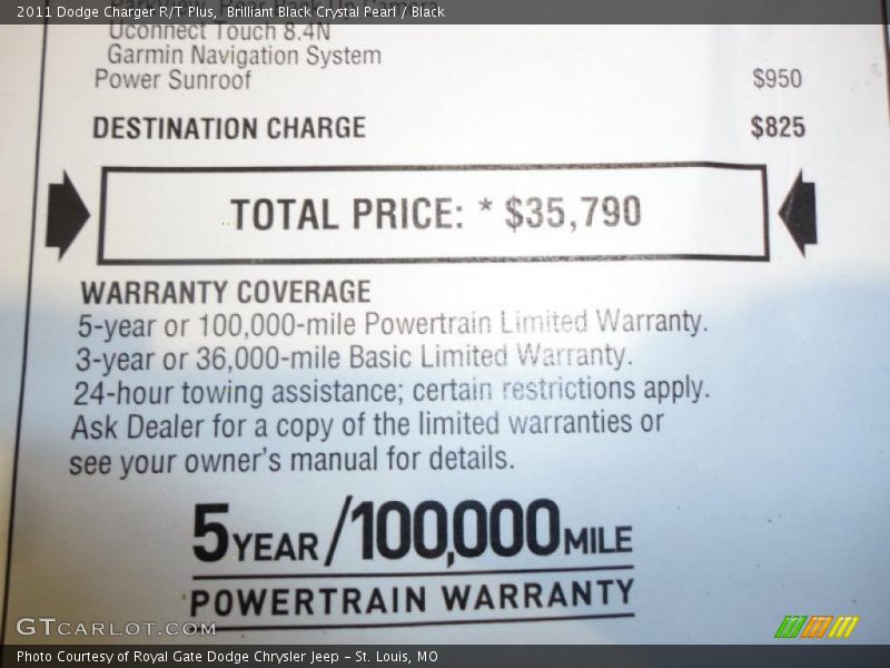  2011 Charger R/T Plus Window Sticker