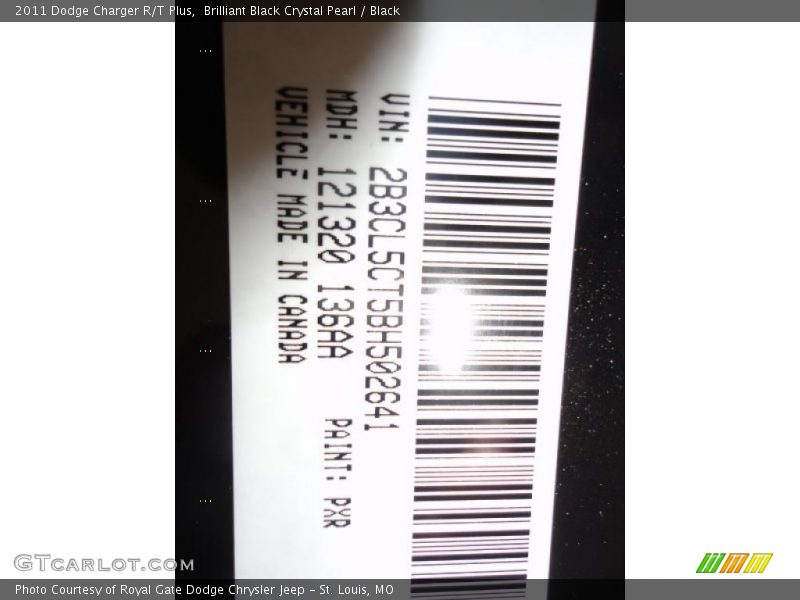 2011 Charger R/T Plus Brilliant Black Crystal Pearl Color Code PXR
