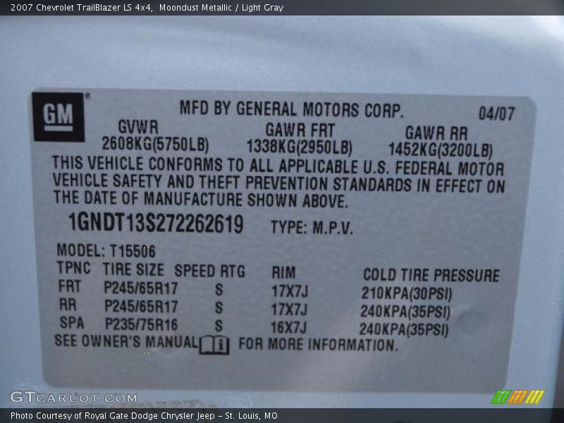 Moondust Metallic / Light Gray 2007 Chevrolet TrailBlazer LS 4x4