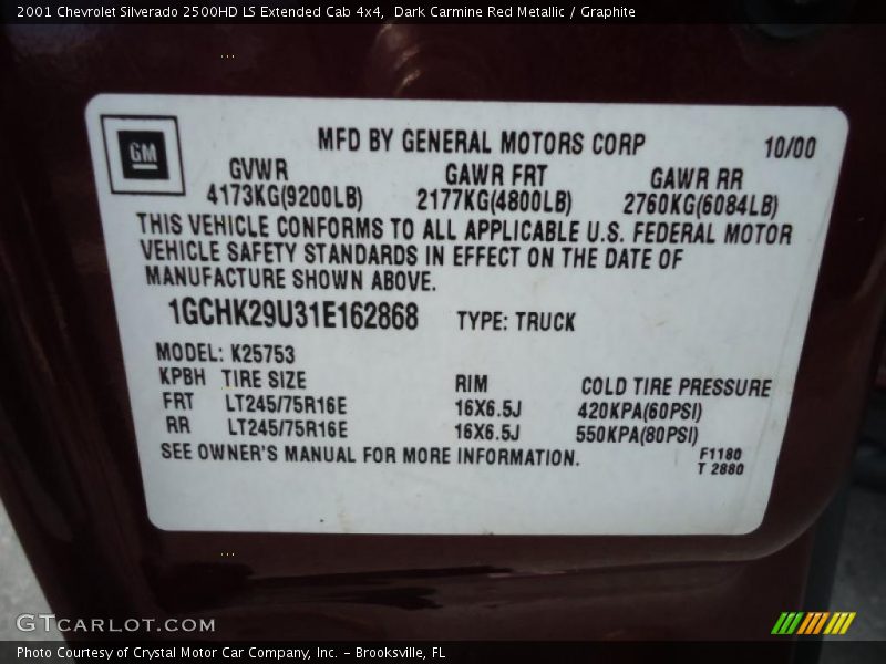 Dark Carmine Red Metallic / Graphite 2001 Chevrolet Silverado 2500HD LS Extended Cab 4x4