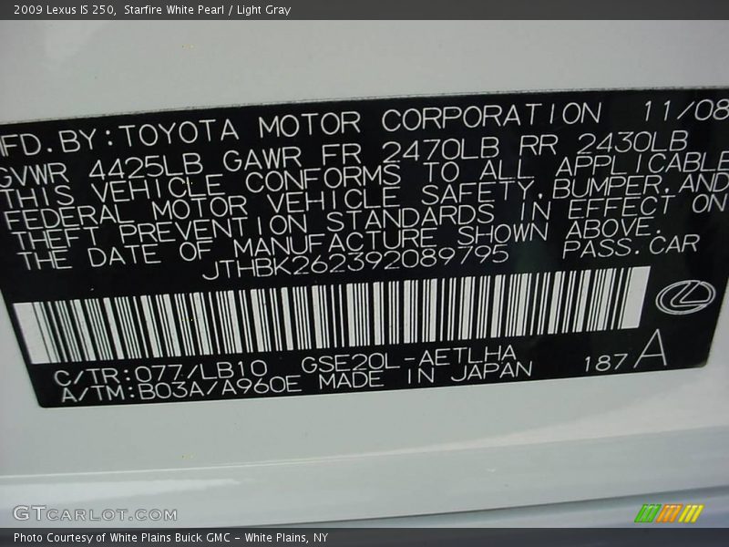 Starfire White Pearl / Light Gray 2009 Lexus IS 250