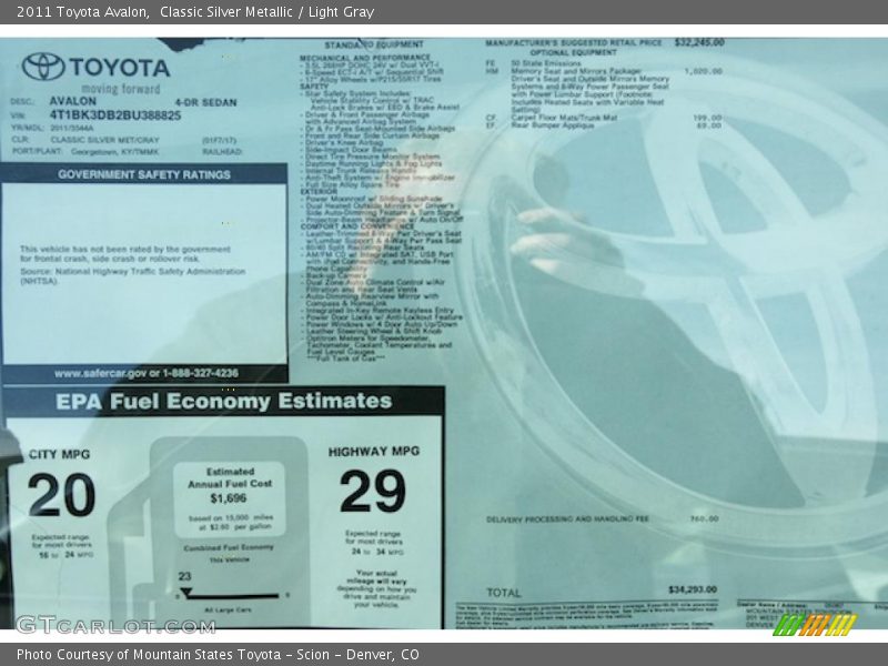 Classic Silver Metallic / Light Gray 2011 Toyota Avalon