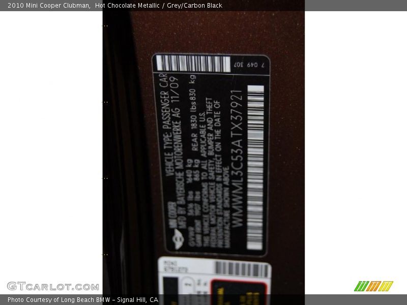 Hot Chocolate Metallic / Grey/Carbon Black 2010 Mini Cooper Clubman