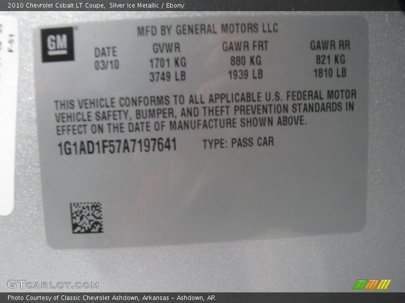 Silver Ice Metallic / Ebony 2010 Chevrolet Cobalt LT Coupe