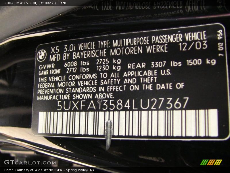 Jet Black / Black 2004 BMW X5 3.0i