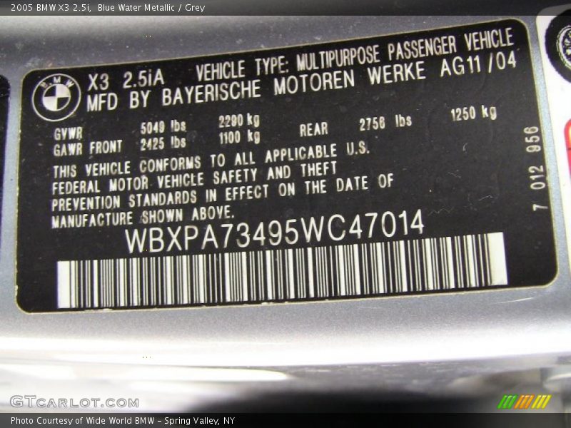 Info Tag of 2005 X3 2.5i