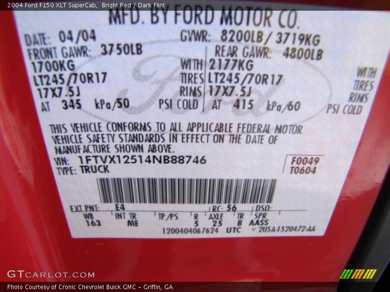 2004 F150 XLT SuperCab Bright Red Color Code E4